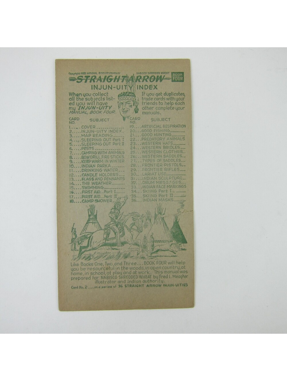 Nabisco Shredded Wheat Straight Arrow Indian Book 4 Card 2 Index Vintage 1952